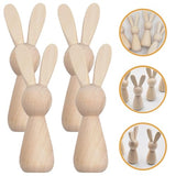 ABOOFAN Unfinished Wooden Bunny,4pcs Blank Wood Rabbit Peg Doll Figure Cutout Table Statue Model Desktop Centerpiece for Kids DIY Painting Home ABOOFAN