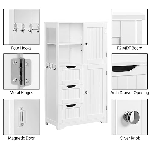Yaheetech 42" Stylish Bathroom Storage Cabinet with 3 Drawers, 2 Open Shelves and 2 Doors Yaheetech