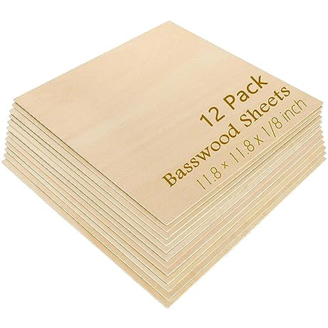 12 Pack 11.8 × 11.8 Inch Basswood Sheets Thin Wood Sheets Plywood Board Basswood Sheets 1/8 inch Square Unfinished Wood Boards for Crafts, DIY shanqian SENENQU