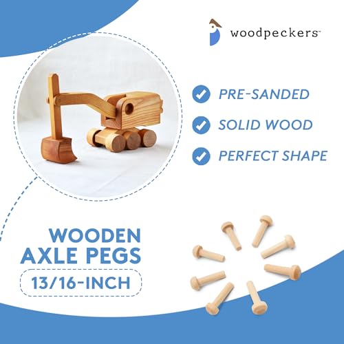 Wood Axle Pegs 13/16-inch, Pack of 100 Mini Wooden Pegs for Wood Train Craft, Fits 3/16-inch Hole Wood Wheel for Crafts, by Woodpeckers Woodpeckers