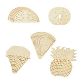 Elecrelive 25pcs Natural Unfinished Wooden Cutouts Ornaments Watermelon Ice Cream Pizza Pineapple Doughnut Blank Wood Slice Pieces for DIY Art Crafts EEE ELECRELIVE