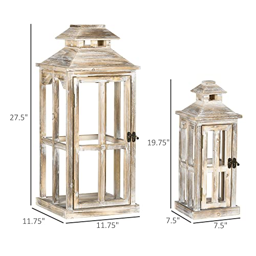 HOMCOM 2 Pack 28"/20" Large Rustic Wooden Lantern Decorative, Indoor/Outdoor Lantern for Home Décor (No Glass), Natural HOMCOM