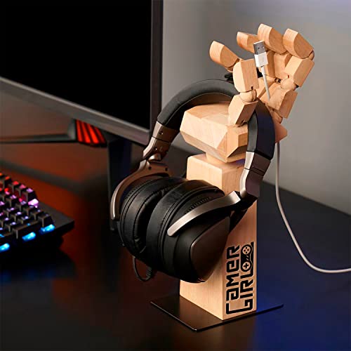 HNEEDS Signature Custom Laser Engraved beech wood Headset Stand & Game Controller Holder: The Perfect Gaming Accessory And Gift For Gamers 1,2,3 Or 4 HNEEDS