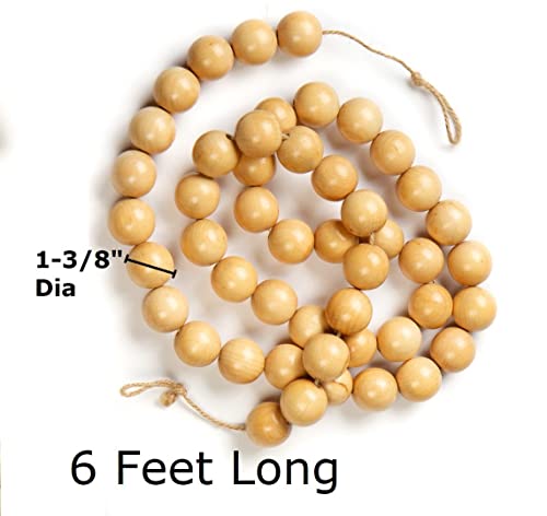 Wood Large Bead Christmas Garland - Round Jumbo Beads on This Natural Wood Garland. Use for Rustic, Natural, Scandinavian, Country, or Farmhouse Factory Direct Craft
