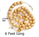 Wood Large Bead Christmas Garland - Round Jumbo Beads on This Natural Wood Garland. Use for Rustic, Natural, Scandinavian, Country, or Farmhouse Factory Direct Craft