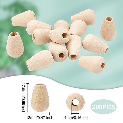 OLYCRAFT 200Pcs Teardrop Wood Beads 4mm Hole Natural Unfinished Wooden Beads Large Hole Wood Spacer Beads for Making DIY Wooden Beads Garlands, - WoodArtSupply