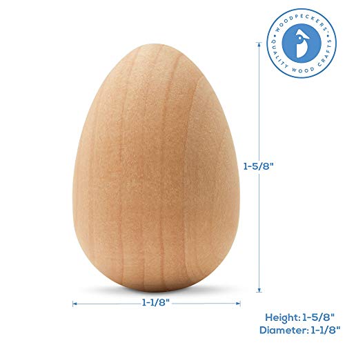 Wooden Easter Eggs 1-5/8 inch, Pack of 12 Small Wooden Eggs for Crafts, Fake Eggs, Artificial Egg, Wood Eggs for Crafts, by Woodpeckers - WoodArtSupply