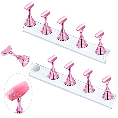 2 Sets Pink Nail Stand for Press on Nails Display, Magnetic Fake Nails Holder for Painting Nails Practices, Beginner Acrylic Nail Art Kit JUSTOTRY