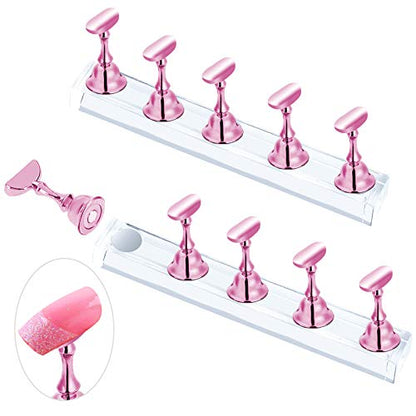 2 Sets Pink Nail Stand for Press on Nails Display, Magnetic Fake Nails Holder for Painting Nails Practices, Beginner Acrylic Nail Art Kit - WoodArtSupply