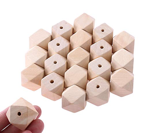 Penta Angel 20PCS 25mm//1" Unpainted Faceted Geometric Wood Beads Unfinished Natural Color Polygons Shape DIY Wooden Spacer Beads with 3.8mm Hole for - WoodArtSupply