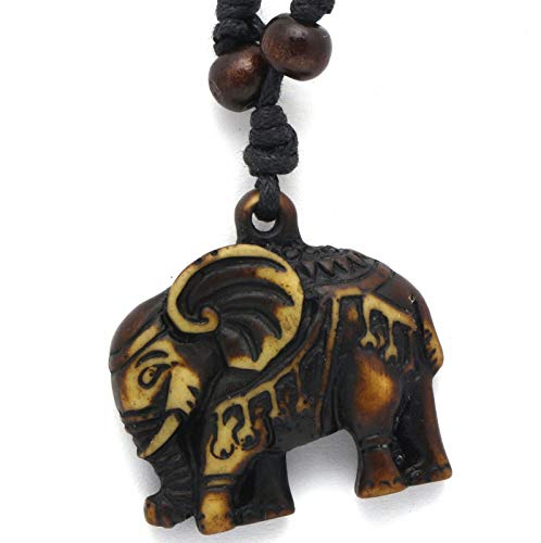 Hand Carved Wood African Pendant Long Beaded Necklace Africa Elephant Realm Handmade