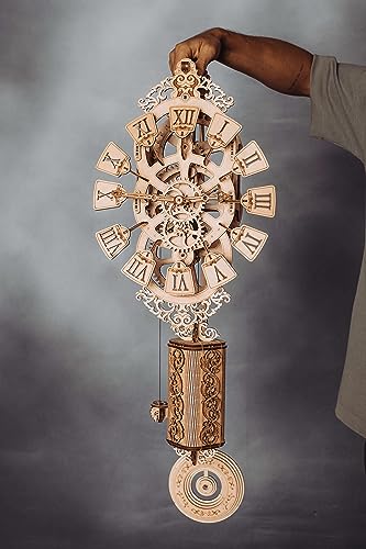 Wood Trick Pendulum Wall Clock Kit Wooden 3D Puzzles for Adults and Kids to Build - 3D Wall Clock Mechanical Model - 42x12 in - Engineering DIY Wood Trick