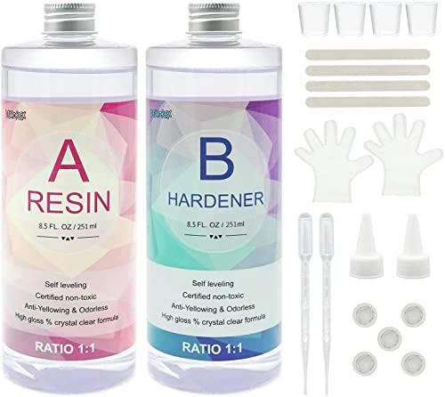 Epoxy Resin - 17OZ Upgraded Crystal Clear Epoxy Resin Kit for Art Coating & Casting Jewelry River Table Countertop Cheeseboard Wood Canvas Painting Demorex