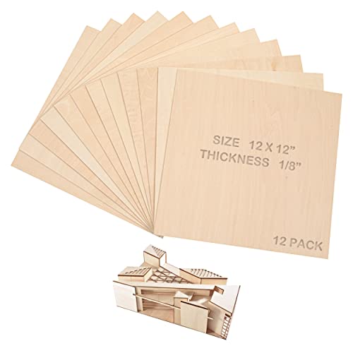 Calvana (12-Pack) 12”x12”x1/8” Balsa Sheets for Crafts - Perfect for Architectural Models Drawing Painting Wood Engraving Wood Burning Laser Scroll