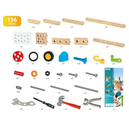 Brio Builder 34587 - Builder Construction Set - 136-Piece Construction Set STEM Toy with Wood and Plastic Pieces for Kids Age 3 and Up Brio