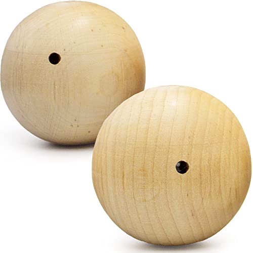 2.16 in (55 mm) Wood Beads for Crafts with Holes, Unfinished Round Wood Spheres for DIY Projects, 2 pcs - WoodArtSupply