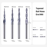 SpeTool 4Pcs/Pack Assorted R0.25~1.0 Tip 1/8" Tapered End Mill Cone Ball Nose Carbide Bit CNC Cutter for Carving Engraving SpeTool