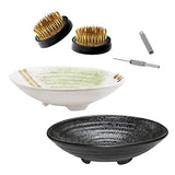 Japanese Ikebana Vase Kit, 2Pcs Ceramic Flower Pot Flower Shallow Container Vase with 2Pcs 1.57inch/40mm Flower Frog and 2-in-1 Flower Frog Needle Eggone