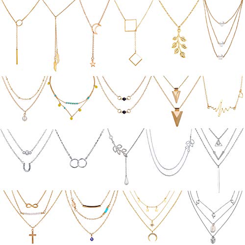 AROIC 20 PCS Pendant Necklace with 14 PCS Gold,6 PCS Sliver,20 styles of necklaces for Women Girls Jewelry Fashion and Valentine Birthday Party Gift - WoodArtSupply