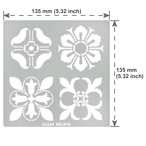 Aleks Melnyk No.378 Metal Stencil, Square Ornamental, Lily Flower, Swirls, Patterns, Small Stencil, 1 PC, Template for Wood Burning, Engraving, - WoodArtSupply