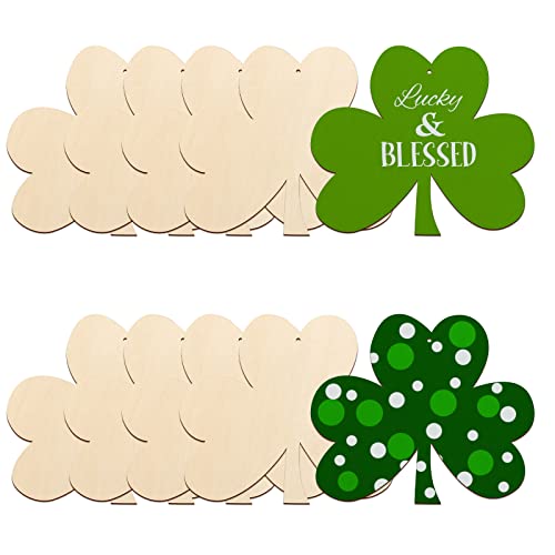 Large Size 7" Wooden Shamrock St. Patrick's Day Ornaments to Paint,Shamrocks Wooden DIY Blank Unfinished Round Wood Discs Ornament for Crafts Hanging Sophena