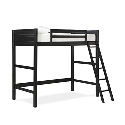 DHP Moon Bay Black Wooden Loft Bed for Kids - Twin Size with Ladder and Guardrails DHP