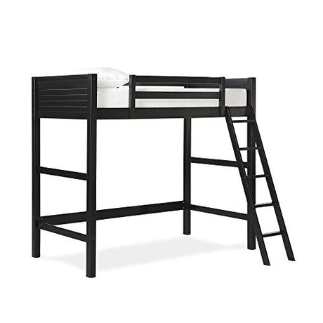 DHP Moon Bay Black Wooden Loft Bed for Kids - Twin Size with Ladder and Guardrails DHP