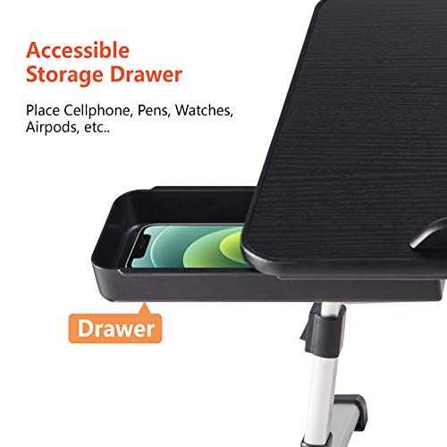 Lap Desk for Laptop,BUILDEC Adjustable Laptop Stand for Desk with Storage Drawer,Foldable Legs Standing Lap Table for Reading, Eating, Working, Buildec