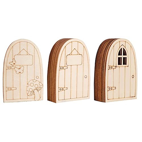VOSAREA 30Pcs trinkets gnome House Door Window Wood Door Slice Fairy Gnome Door Wood Cutout hut Shape Wood Slice unpainted elf Door House Shaped Wood VOSAREA
