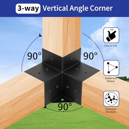 SZSFSYYX Pergola Bracket Kit, 4pcs Gazebo Brackets Kit, 3-Way Right Angle Corner Bracket for 4x4(3.5inchx3.5inch) Wood Posts, Patio Pergolas, Log - WoodArtSupply