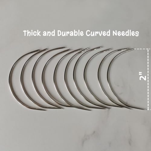 Esffaci 40PCS Hair Weave Needle and Thread Set Black Hair Weft Sewing Thread and Wig T Pins C Curved Needles Kit for Wig Making Blocking Knitting Esffaci