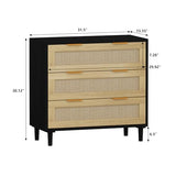 Fulvari 3 Drawer Rattan Dresser for Bedroom,Wood Storage Chest of Drawers,Rattan Storage Cabinet, Wide Closet Dresser Storage Organizer for Bedroom Fulvari