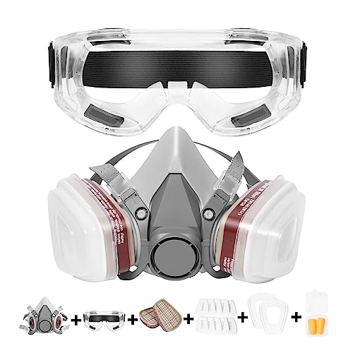 Respirator Mask, Half Face Cover Gas Mask with Safety Glasses Reusable Professional Breathing Protection, for Painting, Organic Vapor, Welding, RZHSMDM