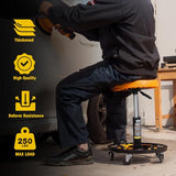 YELLOW JACKET Rolling Mechanics Seat, 250 LBS Capacity Heavy-Duty Pneumatic Adjustable Garage Stool with Tool Tray YELLOW JACKET