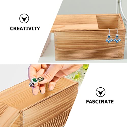 SEWACC 2pcs Unfinished Wooden Box with Slide Lid Blank Wood Box Case Jewelry Box Container for Arts Crafts Hobbies Sewing Keepsakes SEWACC