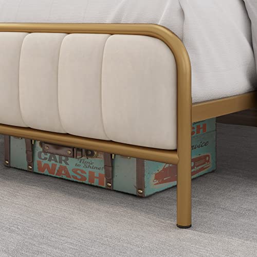 HITHOS Queen Size Upholstered Bed Frame with Button Tufted Headboard and Heavy Duty Metal Base - WoodArtSupply