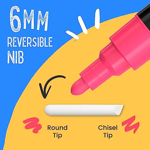 Chalkola Liquid Chalk Markers & Metallic Colors Pack of 16 Chalk Pens - for Chalkboard, Blackboards, Window, Glass, Bistro | 6mm Reversible Bullet & - WoodArtSupply