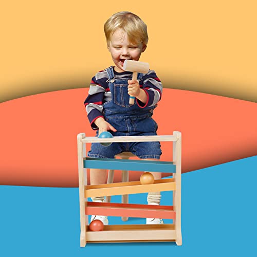 Twefex Montessori Ball Tracker, Award Winning Durable Pound A Ball Drop Toy, Early Developmental Montessori Toys, Wooden Toys for Toddlers 1-3 Year Twefex