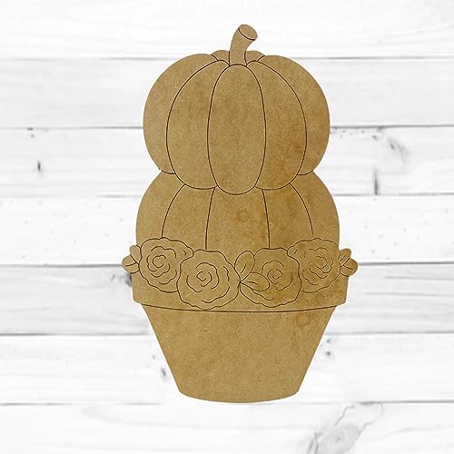 Flower Pot Pumpkin Stack, Fall Shape, Unfinished Wood Cutout, Paint by Line, Build-A-Cross Build-A-Cross