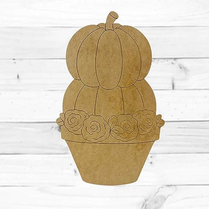 Flower Pot Pumpkin Stack, Fall Shape, Unfinished Wood Cutout, Paint by Line, Build-A-Cross - WoodArtSupply