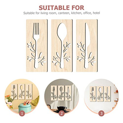 GANAZONO 1 Set Wooden Fork Spoon Sign Wood Sign for Dining Room Fork Spoon Wall Art Rustic Wooden Kitchen Sign Mirror Decor Kitchen Wall Decor - WoodArtSupply