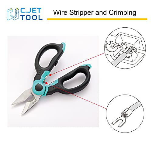 C.JET TOOL 6" Stainless Electrician Scissors Heavy Duty Professional for Aluminium Copper Soft Cable (Turquoise) C.JET TOOL