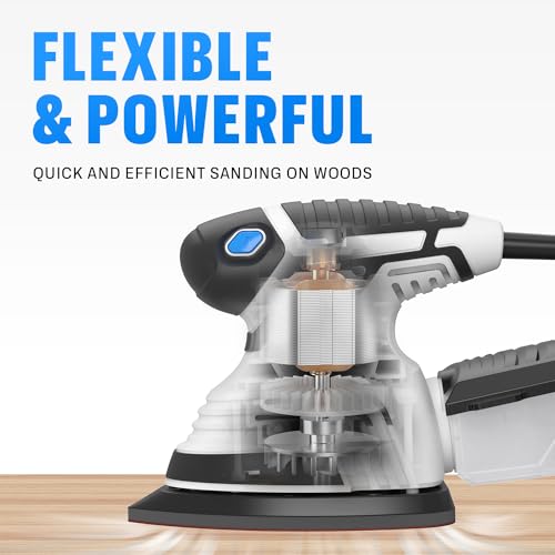 Bielmeier Electric Sander with 12-Piece Sandpaper(60 Grit×3,80 Grit ×3,100 Grit×3,120 Grit × 3) with Efficient Dust Collection System Bielmeier