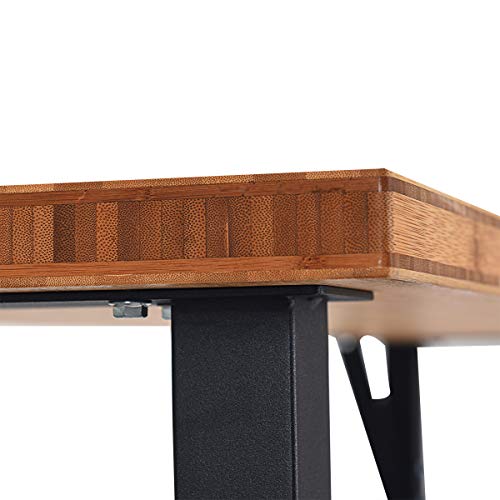 Goplus 65" Bamboo Top Work Bench, Heavy-Duty Steel Garage Workbench Triangle Reinforcement Work Table Hardwood Workstation, Easy Assembly Goplus