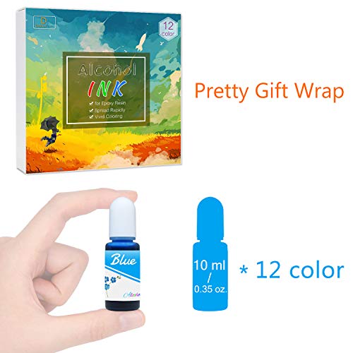 Alcohol Ink Set - 12 Vibrant Colors Alcohol-Based Ink for Epoxy Resin Art, Resin Petri Dish Making - Concentrated Alcohol Paint Color Dye for Resin DecorRom