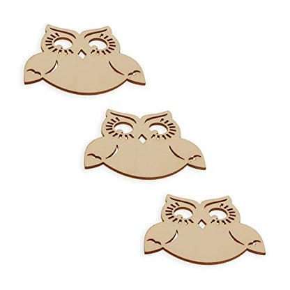 3 Owls Unfinished Wooden Shapes Craft Cutouts DIY Unpainted 3D Plaques 4 Inches