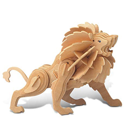 Puzzled 3D Puzzle Lion Wood Craft Construction Model Kit, Unique & Educational DIY Wooden Toy Assemble Model Unfinished Crafting Hobby Safari Animal
