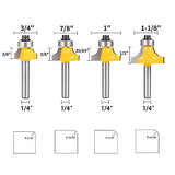 TOTOWOOD Roundover Router Bit Set，4pcs Router bit Set，1/4 inch Shank，Radius in 1/8", 1/4", 3/16", 5/16"，Bearing Guide for Rounding Edge bit Totowood
