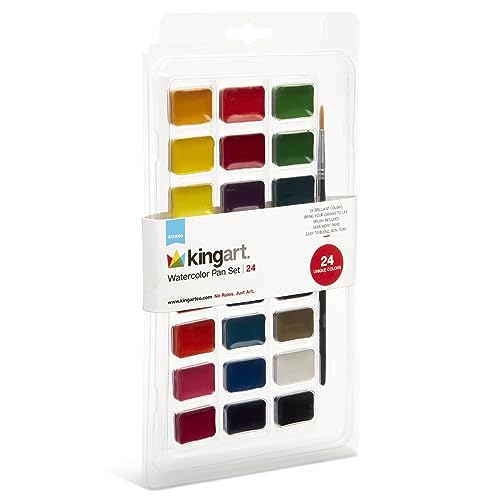 KINGART Watercolor Pan Set, 24 Unique Primary Shades, Includes Paint Brush KINGART