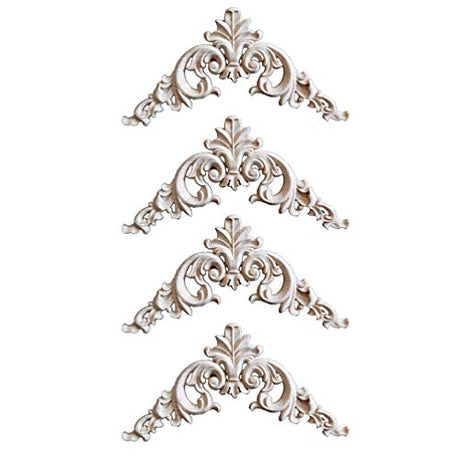LIOOBO Home Decoration 4pcs Wood Carved Onlay Applique Unpainted Rose Flower Applique for DIY Craft Door Home Furniture Decoration 15cm Corner LIOOBO